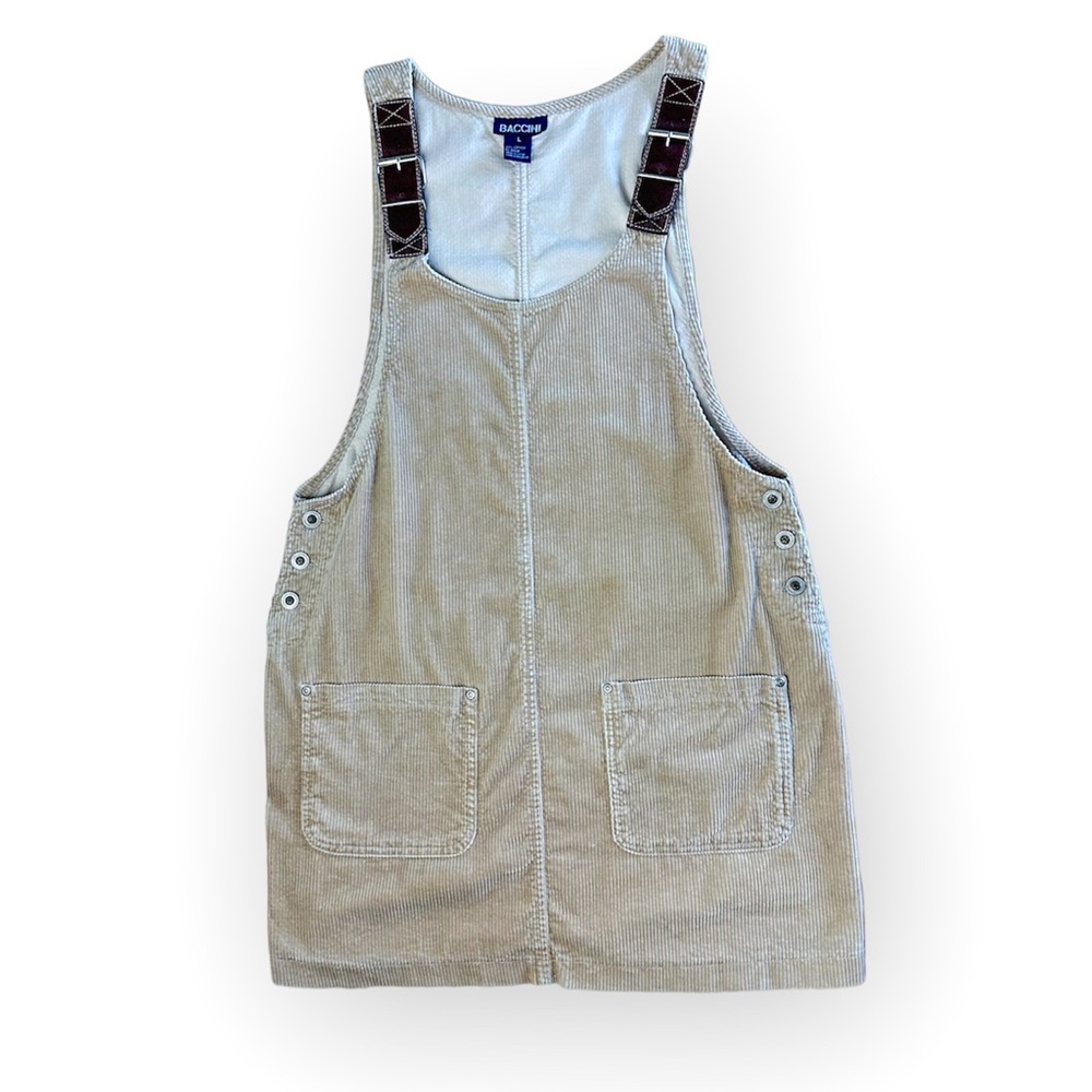 Corduroy Mini Dress Overalls Belt Straps with Pockets, Baccini Women's L
